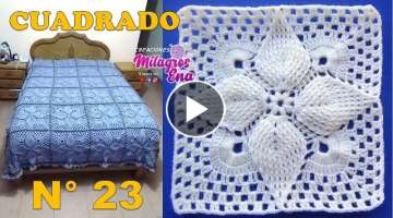 Cuadrado N° 23 Tejido a crochet: hojas en relieves paso a paso para mantitas y cobijas de bebe