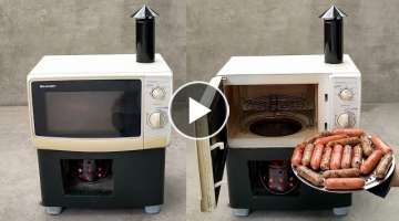 Creative idea _ Recycling old broken microwave oven into a charcoal oven is great